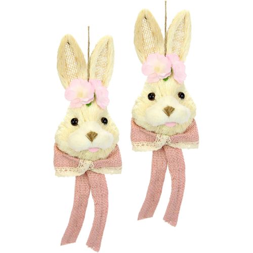4019844796648 - Osterhase IGEA Bast-Hasenkopf mit Blume und Schleife Frühlingsdeko Dekofiguren Gr B H 10 cm x 35 cm beige (natur rosa) Dekofiguren Osterdeko zum Aufhängen Dekofigur Wanddeko