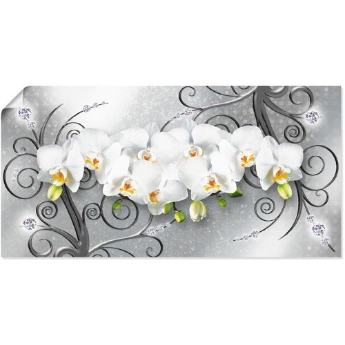 4062144594247 - Wandbild ARTLAND weiße Orchideen auf Ornamenten Bilder Gr B H 40 cm x 20 cm Poster Blumenbilder Querformat 1 St grau Kunstdrucke als Alubild Leinwandbild Wandaufkleber oder Poster in versch Größen