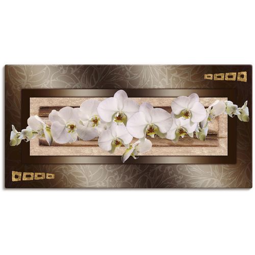 4055327443937 - Wandbild ARTLAND Weiße Orchideen mit goldenen Vierecken Bilder Gr B H 100 cm x 50 cm Leinwandbild Blumen 1 St weiß Bild Poster Bilder als Leinwandbild Wandaufkleber oder in versch Größen