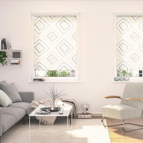 4251369828040 - Seitenzugrollo ORIGINAL Rollo Klemmfix ohne Bohren Verdunkelung Stripy Boho Rectangle Rollos Gr 150 cm stufenlos positionierbar 90 cm beige (beige weiß) Kinder Kinderzimmer-Rollos