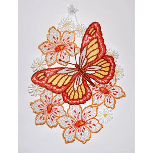 4028298294600 - Fensterbild STICKEREIEN PLAUEN Schmetterling auf Blume Gr 1 bunt B20 H30 Polyester Fensterbilder Hakenaufhängung 4028298294600 - Fensterbild STICKEREIEN PLAUEN Schmetterling auf Blume Gr 1 bunt B20 H30 Polyester Fensterbilder Hakenaufhängung