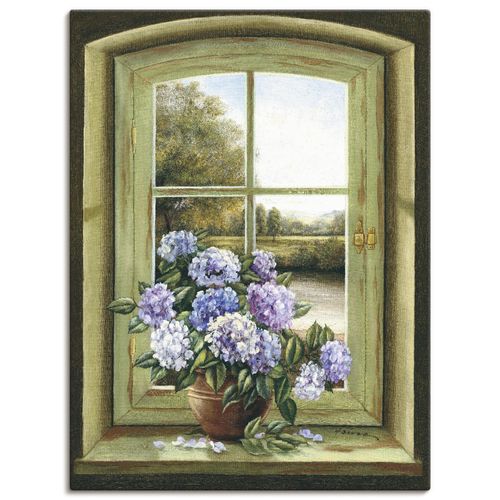 4055327156011 - Wandbild ARTLAND Hortensien am Fenster Bilder Gr B H 60 cm x 80 cm Leinwandbild Arrangements 1 St grün Bild Poster Bilder als Alubild Leinwandbild Wandaufkleber oder in versch Größen