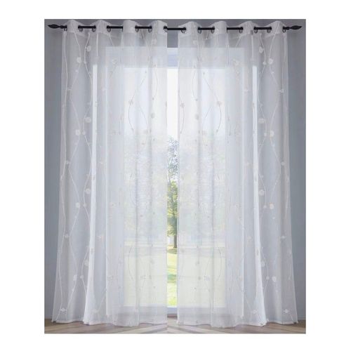 4016478983451 - Vorhang KUTTI Nelly Gr 1 weiß B135cm H145cm Voile Polyester Gardinen mit praktischen Ösen halbtransparent modern bestickt Kreise grau 4016478983451 - Vorhang KUTTI Nelly Gr 1 weiß B135cm H145cm Voile Polyester Gardinen mit praktischen Ösen halbtransparent modern bestickt Kreise grau