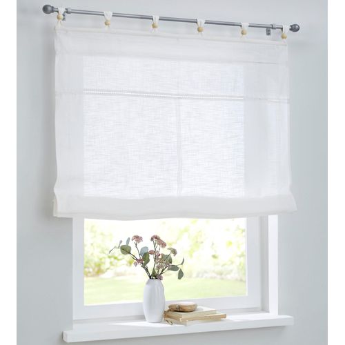 4016478985561 - Raffrollo KUTTI Woody Raffrollos Gr 140 cm einseitig verschiebbar Schlaufen 45 cm weiß (offwhite) Raffrollos halbtransparent Schlaufen für Gardinenstangen Baumwolle Stickerei Holzkugeln 4016478985561 - Raffrollo KUTTI Woody Raffrollos Gr 140 cm einseitig verschiebbar Schlaufen 45 cm weiß (offwhite) Raffrollos halbtransparent Schlaufen für Gardinenstangen Baumwolle Stickerei Holzkugeln