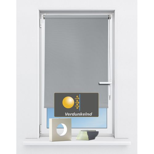 4250178723843 - Seitenzugrollo KUTTI Seitenzugrollo Luna verdunkelnd Klemmfix ohne Bohren Fixmaß Gr 1 grau (hellgrau) B60cm H160cm Polyester Rollos Sichtschutz Sonnenschutz