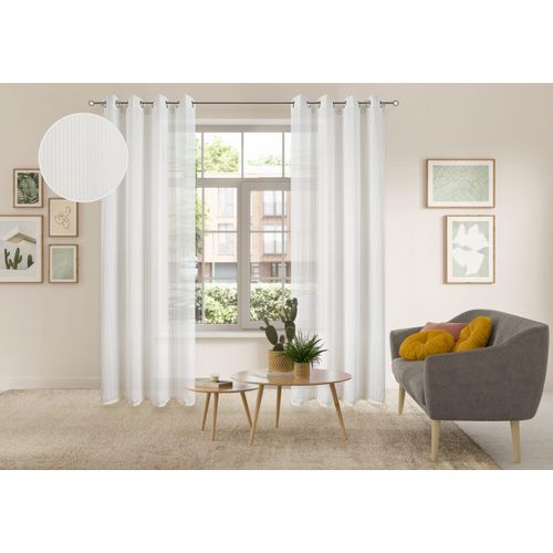 4068222604600 - Gardine MY HOME Mazi Gr 1 weiß B140cm H145cm Polyester Gardinen 1 Schal mit eingewebten Längsstreifen