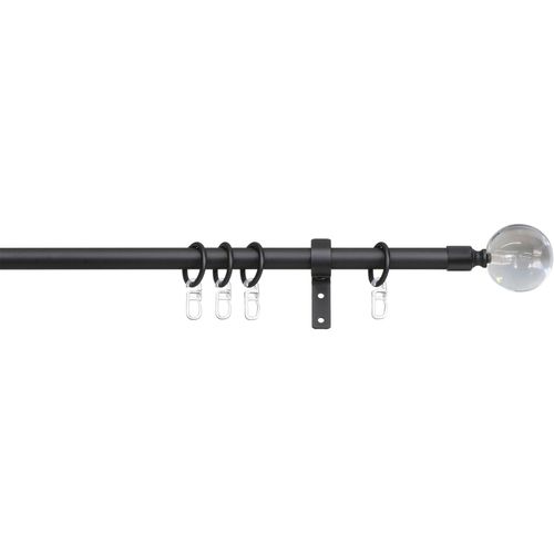 4042627052501 - Gardinenstange INDEKO Kugel Glas klar Gardinenstangen Gr L 120 cm Ø 16 mm 1 St 1 läufig schwarz Gardinenstangen Wandmontage Komplett-Set inkl Ringen und Montagematerial