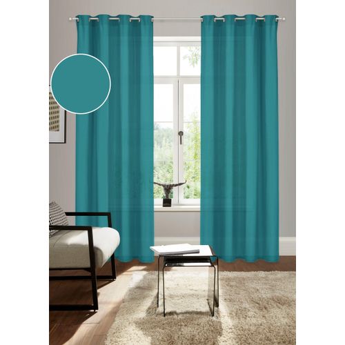 6941446630021 - Vorhang BRUNO BANANI Lagan Gr 4 blau (petrol) B140cm H245cm Polyester Polyester Gardinen 2-er Set gewebt Microfaser versch Größen einfarbig Bestseller