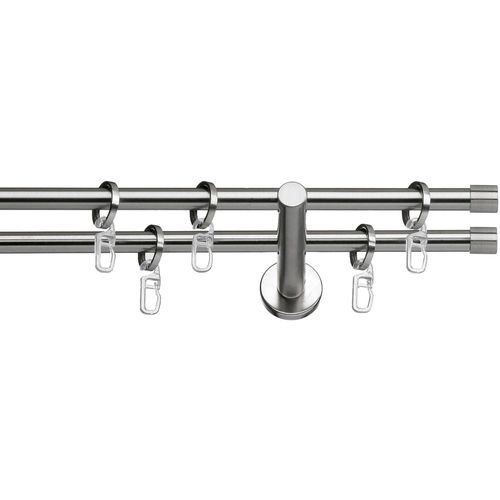 4042627047545 - Gardinenstange INDEKO Andrax Gr 1 silber (edelstahlfarben silberfarben) L120cm Ø12mm Stahl Gardinenstangen Komplett-Set inkl Ringen und Montagematerial
