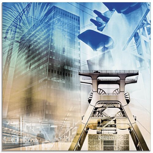 4055327315746 - Glasbild ARTLAND Essen Skyline Abstrakte Collage Bilder Gr B H 50 cm x 50 cm Glasbild Architektonische Elemente quadratisch 1 St blau Bild Glasbild Glasbilder Bilder in verschiedenen Größen