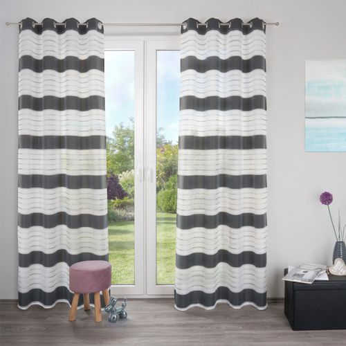 4015161112611 - Gardine DECOLIFE Estelle Gr 1 grau (anthrazit silberfarben weiß) B135cm H245cm Wirkware Polyester Gardinen Ösenschal mit Blockstreifen weiß 4015161112611 - Gardine DECOLIFE Estelle Gr 1 grau (anthrazit silberfarben weiß) B135cm H245cm Wirkware Polyester Gardinen Ösenschal mit Blockstreifen weiß