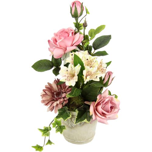 4019844809430 - Kunstblume IGEA Gesteck aus Rosen Gerbera und Lysianthus rosa B20cm H42cm L20cm Polyester Kunstpflanzen 4019844809430 - Kunstblume IGEA Gesteck aus Rosen Gerbera und Lysianthus rosa B20cm H42cm L20cm Polyester Kunstpflanzen