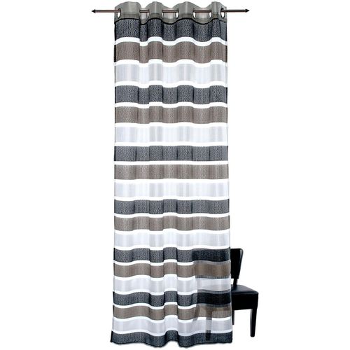 4015161089975 - Gardine DECOLIFE Scala Gr 1 schwarz (anthrazit braun weiß) B135cm H245cm Wirkware Polyester Gardinen Ösenschal mit farbigen Querstreifen 4015161089975 - Gardine DECOLIFE Scala Gr 1 schwarz (anthrazit braun weiß) B135cm H245cm Wirkware Polyester Gardinen Ösenschal mit farbigen Querstreifen