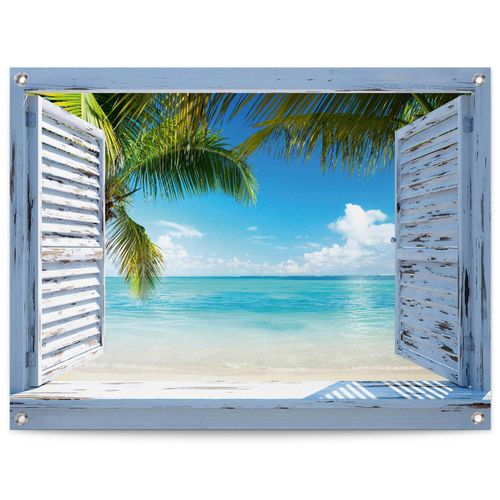 8714597638707 - Poster REINDERS Strandfenster blau (farbe bild(er) blau) B80cm H60cm T01cm Leinwand Bilder Outdoor für Garten oder Balkon