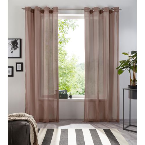 6941446605982 - Gardine MY HOME XANA mit Ösen Kräuselband oder Schlaufen Gr 2 grau (taupe) B140cm H175cm Voile Polyester Gardinen Bestseller einfarbig 1 bzw 2 Schals pflegeleicht Schal