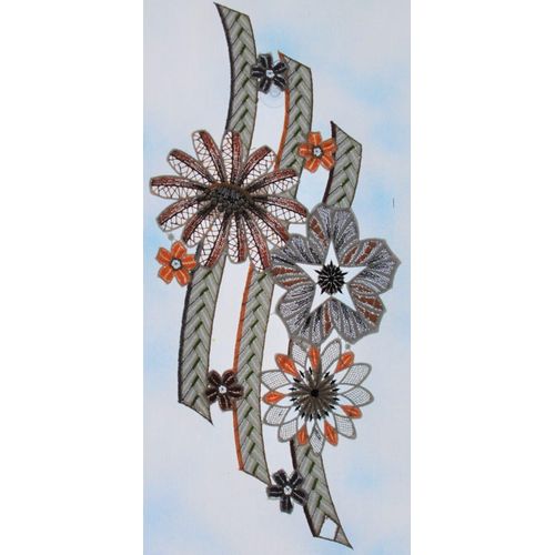 4028298306341 - Fensterbild STICKEREIEN PLAUEN große Blüten Fensterbilder Gr B L 17 cm x 37 cm bunt (grün orange braun) Fensterdekoration Dekohänger