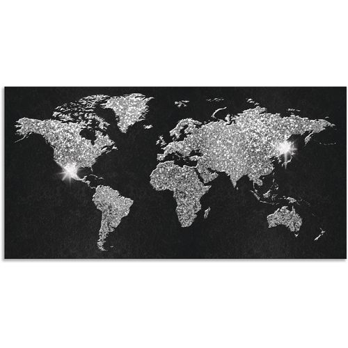 4062144595435 - Wandbild ARTLAND Weltkarte Glitzer Bilder Gr B H 150 cm x 75 cm Alu-Dibond-Druck Land- & Weltkarten Querformat 1 St schwarz Kunstdrucke als Alubild Leinwandbild Wandaufkleber oder Poster in versch Größen