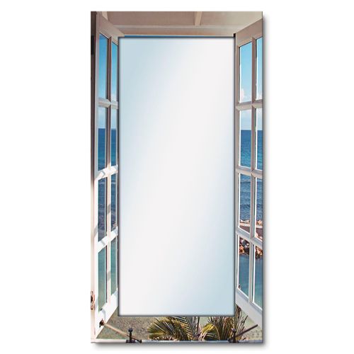 4059745906364 - Dekospiegel ARTLAND Fenster zum Paradies Spiegel Gr B H T 604 cm x 1204 cm x 16 cm blau Dekospiegel Spiegel gerahmter Ganzkörperspiegel Wandspiegel mit Motivrahmen Landhaus