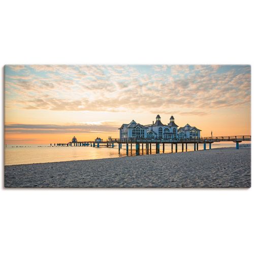 4057738019343 - Wandbild ARTLAND Seebrücke Sellin bei Sonnenaufgang Bilder Gr B H 100 cm x 50 cm Leinwandbild Strand 1 St gelb Bild Kunstdruck Leinwandbild Kunstdrucke Bilder als Leinwandbild Wandaufkleber oder Poster in versch Größen