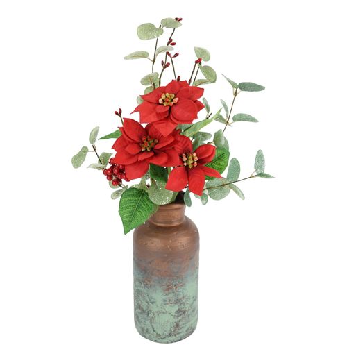 4019844806224 - Winterliche Kunstpflanze IGEA Gesteck mit Poinsettia in Keramikvase Eukalyptuszweigen Kunstpflanzen Gr Ø H 14 cm x 46 cm 1 St rot Kunstpflanzen Kunstblumen Arrangement Weihnachtsdeko