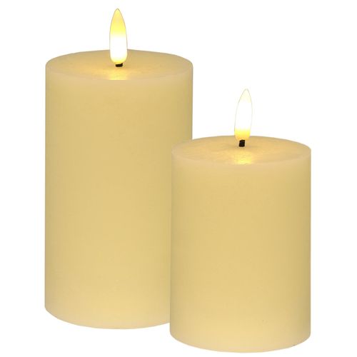 4019844816810 - LED-Kerze IGEA LED Echtwachskerze 2er Set beige (creme) B8cm H125cm Ø8cm Wachs Kerzen Mit Timer Flackernd Stumpenkerze Adventskerzen Adventskranz