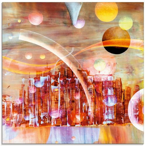 4062144049594 - Glasbild ARTLAND Weltraumstadt 3000 Bilder Gr B H 50 cm x 50 cm Glasbild Gegenstandslos quadratisch 1 St rot Bild Glasbild Glasbilder Bilder in verschiedenen Größen