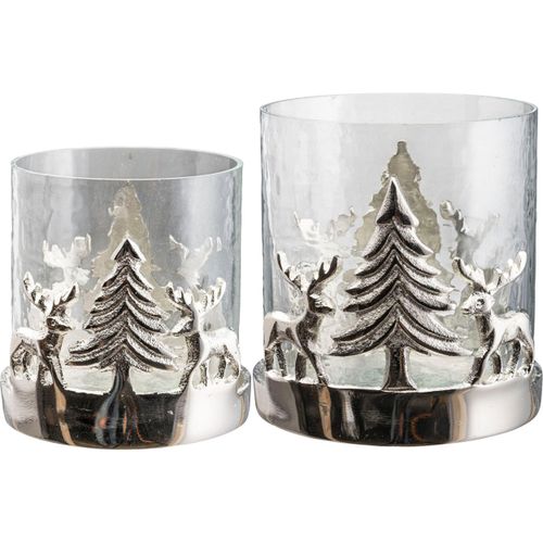 4064118178941 - Windlicht CREATIV HOME Kerzenhalter Weihnachtslandschaft mit Baum und Reh silber (silberfarben) H15cm Ø13cm Glas Aluminium Kerzenhalter Teelichthalter Weihnachtsdeko mit Hirsch und Tanne Höhe 10 + 15 cm 4064118178941 - Windlicht CREATIV HOME Kerzenhalter Weihnachtslandschaft mit Baum und Reh silber (silberfarben) H15cm Ø13cm Glas Aluminium Kerzenhalter Teelichthalter Weihnachtsdeko mit Hirsch und Tanne Höhe 10 + 15 cm