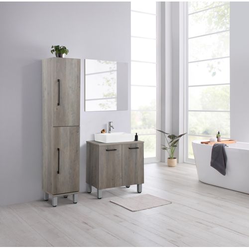 4068223454358 - Badspiegel WELLTIME Florenz grau B60cm H60cm T18cm MDF Spiegel in drei Breiten (60cm80cm100cm)