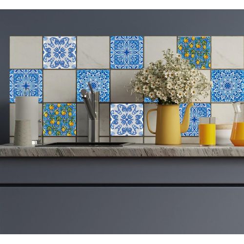 4067437108101 - Fliesenaufkleber QUEENCE Blaue Ornamente mit Zitronen bunt (weiß) B15cm H15cm T02cm Fliesenaufkleber selbstklebend 12er Set 4067437108101 - Fliesenaufkleber QUEENCE Blaue Ornamente mit Zitronen bunt (weiß) B15cm H15cm T02cm Fliesenaufkleber selbstklebend 12er Set