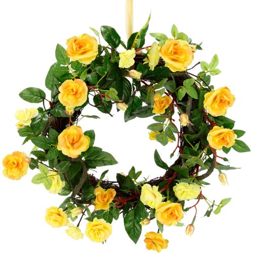4019844730703 - Kunstkranz IGEA Wildrosen Kunstpflanzen Gr B H L 32 cm x 8 cm x 32 cm 1 St gelb Kunst-Kränze Rosenkranz Türkranz Rosenblüten 4019844730703 - Kunstkranz IGEA Wildrosen Kunstpflanzen Gr B H L 32 cm x 8 cm x 32 cm 1 St gelb Kunst-Kränze Rosenkranz Türkranz Rosenblüten