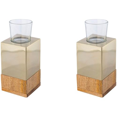 4064118141778 - Teelichthalter CREATIV HOME Kerzenhalter Tower beige (champagnerfarben) B8cm H18cm T8cm Holz Edelstahl Glas Kerzenhalter aus Holz Edelstahl und Glas 4064118141778 - Teelichthalter CREATIV HOME Kerzenhalter Tower beige (champagnerfarben) B8cm H18cm T8cm Holz Edelstahl Glas Kerzenhalter aus Holz Edelstahl und Glas