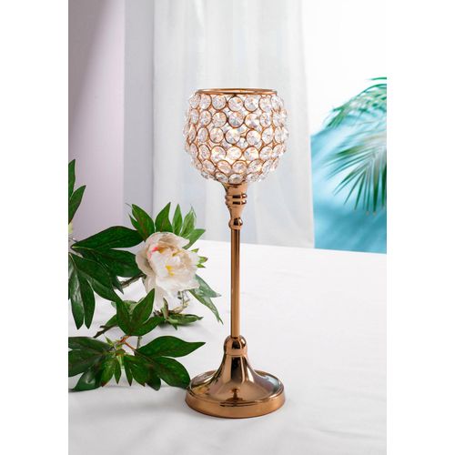 4260596721208 - Kerzenständer HOME AFFAIRE Kristall braun (kupferfarben) H32cm Ø11cm Aluminium Glas Kerzenhalter