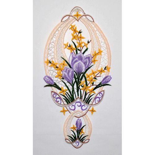 4028298181436 - Fensterbild STICKEREIEN PLAUEN Krokusblüte Fensterbild Gr 1 beige B18 H36 Polyester Fensterbilder Fensterbild Krokusblüte