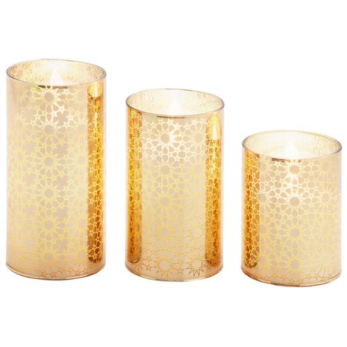 4251792135494 - LED-Kerze Jarle Weihnachtsdeko gold (goldfarben) Ø75cm Echtwachs Glas Kerzen Ø ca 75 cm aus Echtwachs unterschiedliche Größen Batteriebetrieb