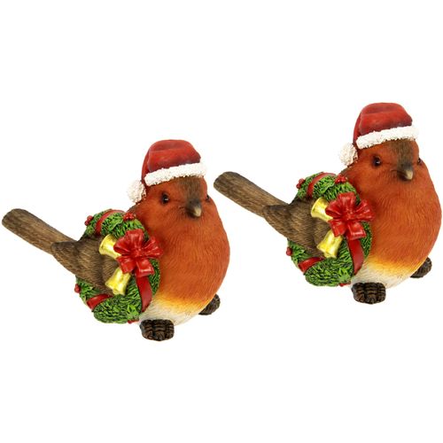 4019844765156 - Weihnachtsfigur IGEA Weihnachtsvogel mit Kranz und Mütze 2er Set Höhe ca 10 cm Dekofiguren Gr B H T 14 cm x 10 cm x 8 cm braun Weihnachtsengel Weihnachtsfiguren Dekofigur aus Polyresin Weihnachtsdeko Tierfigur