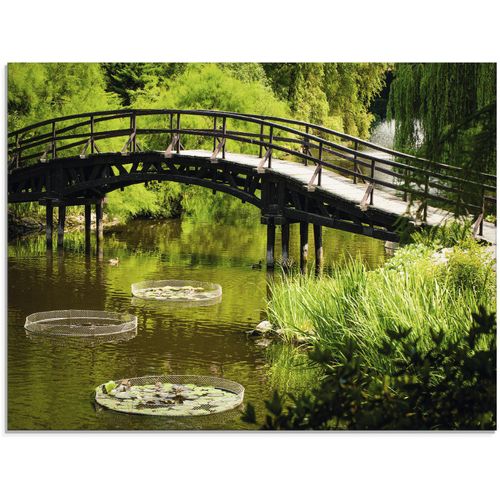 4059745637565 - Glasbild ARTLAND Gartenbrücke Bilder Gr B H 80 cm x 60 cm Glasbild Garten 1 St grün Glasbilder in verschiedenen Größen