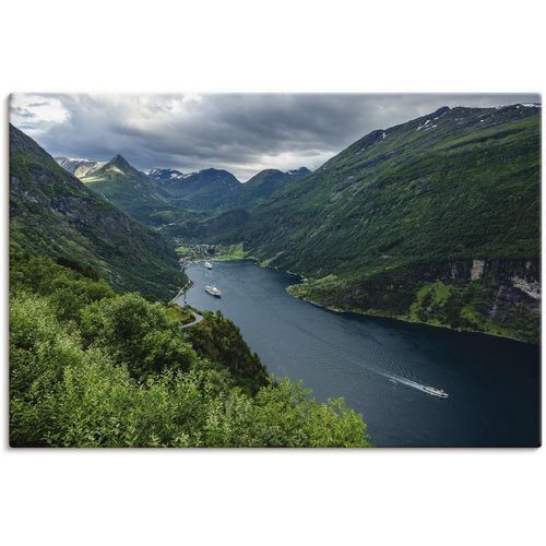 4059745765923 - Wandbild ARTLAND Blick auf den Geirangerfjord Norwegen Bilder Gr B H 120 cm x 80 cm Leinwandbild Küste 1 St grün Kunstdrucke Bilder als Alubild Leinwandbild Wandaufkleber oder Poster in versch Größen