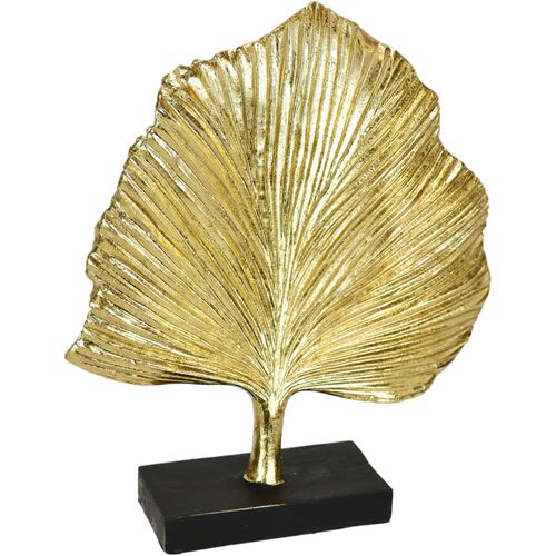 4019844802813 - Dekofigur IGEA Ginkgo Blatt Statue gold B20cm H24cm Polyresin Dekofiguren Ornamente Skulptur Dekoration Figuren Geschenkidee gold