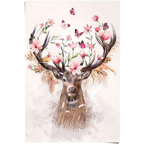 8714597626476 - Poster REINDERS Hirsch in Blumen rosa (farbe bild(er) rosa) B61cm H915cm T01cm Papier Bilder 8714597626476 - Poster REINDERS Hirsch in Blumen rosa (farbe bild(er) rosa) B61cm H915cm T01cm Papier Bilder