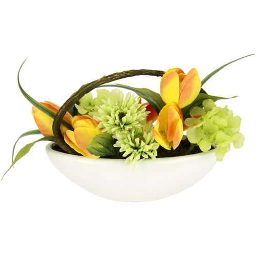 4019844766887 - Gestecke MY HOME Tulpe Calla Hortensie Gerbera Kunstpflanzen Gr B H L 23 cm x 16 cm x 10 cm 1 St gelb (gelb orange) Trockenblumen In Schale Kunstblume Seidenblume