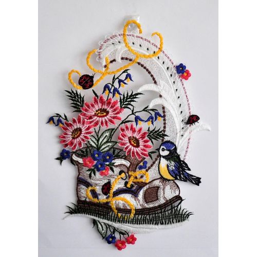 4028298295300 - Fensterbild STICKEREIEN PLAUEN Vogel auf Schuh Fensterbilder Gr B L 22 cm x 32 cm bunt Fensterdekoration Dekohänger