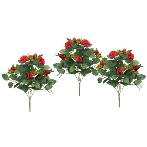 4019844816292 - Kunstblume IGEA Künstlicher Rosenbusch rot B17cm H34cm L17cm Polyester Kunstpflanzen Kunstrose Blume Strauß Bouquet Rosen Rosenbouquet Wildrose