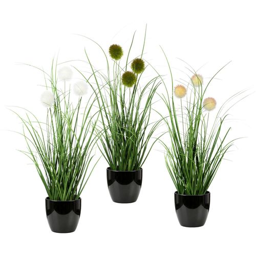 4064118072874 - Kunstgras Grasbusch mit Kletten Kunstpflanzen Gr Ø H 75 cm x 35 cm 3 St grün (grün schwarz) Kunstgras Kunst-Gräser Kunstpflanzen Kunstpflanze Gras im Topf 3er-Set
