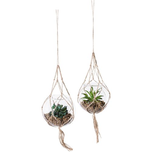 4064118318569 - Kunstpflanze CREATIV GREEN Sukkulenten grün H11cm Ø12cm Kunststoff Kunstpflanzen mit Makramee-Aufhängung 4064118318569 - Kunstpflanze CREATIV GREEN Sukkulenten grün H11cm Ø12cm Kunststoff Kunstpflanzen mit Makramee-Aufhängung