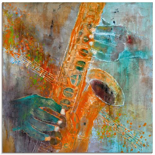 4059745023146 - Glasbild ARTLAND Ein Saxofon Bilder Gr B H 50 cm x 50 cm Glasbild Instrumente quadratisch 1 St blau Bild Glasbild Glasbilder Bilder in verschiedenen Größen