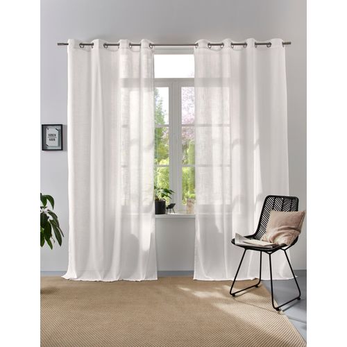 4068222337423 - Vorhang Linsdorf Gr 1 weiß (wollweiß) B140cm H160cm Polyester HOME AFFAIRE COLLECTION Gardinen Leinenstruktur halbtransparent
