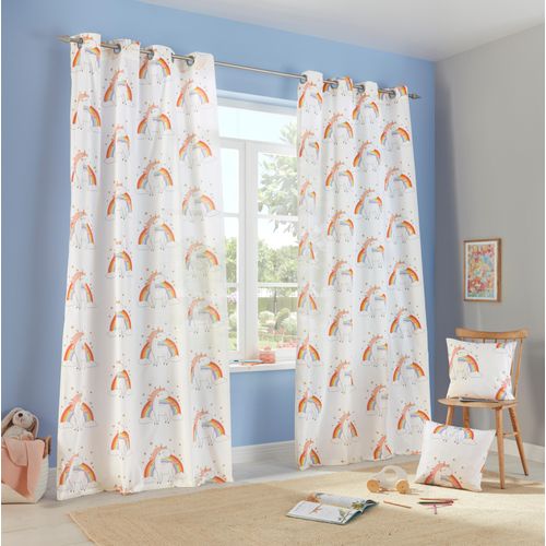 4068222180326 - Gardine LÜTTENHÜTT EINHORN Gr 1 weiß B135cm H145cm Polyester Baumwolle Gardinen Kindergardine Einhorn Regenbogen einseitig bedruckt