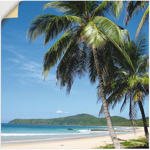4057738217398 - Wandbild ARTLAND Strand mit Palmen Bilder Gr B H 50 cm x 50 cm Wandaufkleber - Vinyl Strandbilder quadratisch 1 St blau Kunstdrucke als Alubild Leinwandbild Wandaufkleber oder Poster in versch Größen