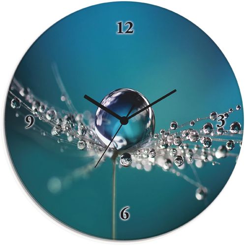 4062144604489 - Wanduhr ARTLAND Glasuhr rund Pusteblume Tautropfen blau Wanduhren Gr B H T 30 cm x 30 cm x 18 cm Quarzuhr blau Wanduhren wahlweise mit Quarz- oder Funhuhrwerk lautlos ohne Tickgeräusche