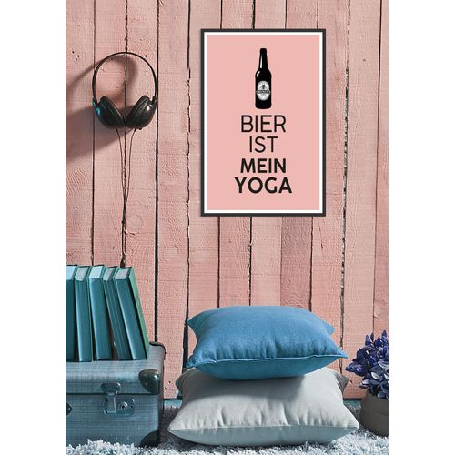 4067437340747 - Metallbild QUEENCE Bier Yoga Bilder Gr B H 30 cm x 45 cm Metallbild Schriftzüge Hochformat 1 St schwarz Metallbilder Stahlschilder